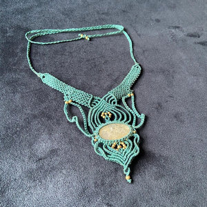 Handmade Green Macrame Gemstone Bamboo Chain <b>Necklace</b> Intricate Adjustable Boho Healing Ethnic <b>Statement</b> Jewelry Buddhism Gift - Product Image 4