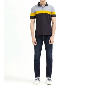 Men's Short Sleeve Color Blocked <b>Polo</b> Shirt Knitted Casual Striped Design Blue <b>White</b> Navy Collar Trim Custom Sublimation Print - Product Image 2