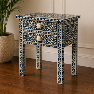 Luxury Resin Bone Inlay Nightstand 2 Drawer Floral <b>Bedside</b> <b>Table</b> Handmade Bone Inlay Furniture Cabinet End <b>Table</b> for Bedroom - Product Image 5