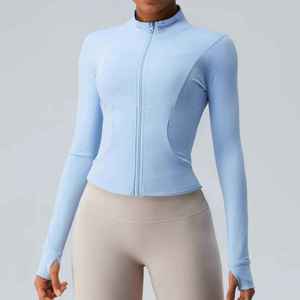 Women's Slim Fit Gym Fitness <b>Workout</b> Cropped Tops Long Sleeve Yoga Coat Zipper Design Sports Wear Running Yoga <b>Jacket</b> for Women - Product Image 2