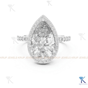 Bague de Fiançailles en Or Massif avec Diamant CVD Oval Taille Halo Certifié IGI, Bande Pavée, Cadeau d'Anniversaire de Mariage, Vente en Gros Personnalisée - Product Image 6