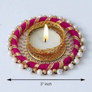 Support de bougie Hurricane artisanal, décoration Diwali, Diya festif perlé de perles et de fils de soie, mariages indiens, Noël, décoration intérieure - Product Image 5