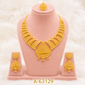 Yellow Gold Plated <b>Statement</b> <b>Necklace</b> Set With Earrings Geometric Design For Women Wedding Party A-63129 - Product Image 1