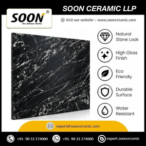 SOON CERAMIC - Grande dalle de marbre calcite noir poli, écologique et moderne, avec des veines blanches, provenant du Rajasthan, pour une utilisation murale et au sol - Product Image 5