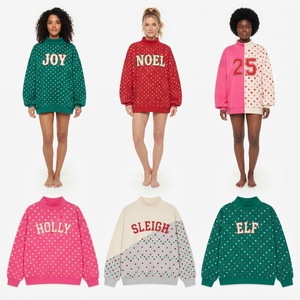 Merry Christmas Women Turtleneck Sweatshirt Polka Dot Print <b>Long</b> <b>Sleeve</b> Casual Winter Wear <b>Pink</b> Green Knitted <b>Top</b> - Product Image 5
