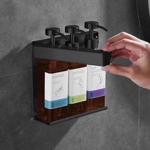 Support mural double en acier inoxydable pour 3 distributeurs de savon liquide – Organisateur moderne pour salle de bain et douche d'hôtel - Product Image 1