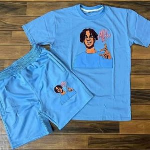 Ensemble short et t-shirt pour homme, deux pièces, short de sport, t-shirt sans manches à bords bruts, en coton délavé à l'acide - Product Image 2