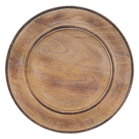 Assiette de service ronde en bois, faite à la main, couleur unie, finition naturelle, design rétro, vaisselle décorative