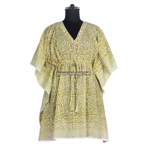 Robe Kaftan pour femme 100% coton, imprimé à la main, robe décontractée, robe Kaftan courte moderne, meilleur cadeau pour son anniversaire, la Saint-Valentin - Product Image 6