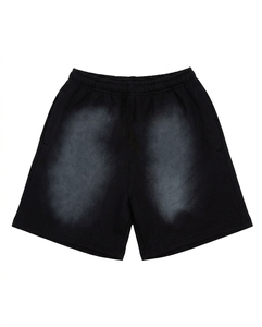 acid wash shorts 200gsm black <b>elastic</b> waist draw <b>cord</b> custom logo heat transfer screen print acid wash men's shorts - Product Image 5