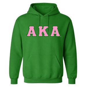เสื้อฮู้ดดี้ปักลายผ้าทวิลสีเขียวฟอเรสต์แบบกำหนดเอง Alpha AKA พร้อมตัวอักษรสีชมพู ผ้าฟลีซแบบสวมหัว ยูนิเซ็กซ์ เสื้อผ้าชมรมกรีก รับผลิตแบบ OEM ODM - Product Image 1