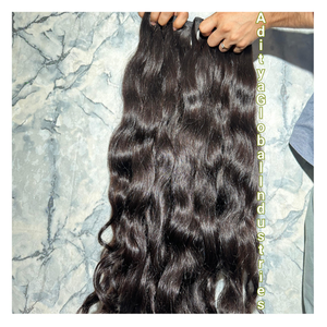 Extensiones de Cabello Virgen Remy 100% de la Mejor Calidad del Vendedor Indio, Cabello Natural Ondulado de Templo Indio, Color Natural, en Paquetes con Encaje - Product Image 1