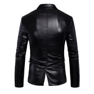 Veste en cuir PU noir pour homme, coupe ajustée, col rabattu, simple boutonnage, style décontracté chic, pour l'automne - Product Image 3