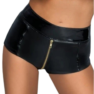 Shorts Negros de Cintura Alta con Revestimiento de PU y Cierre de Cremallera, Ropa Sexy para Club, Pantalones Cortos de Moda para Mujer - Product Image 3