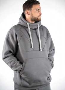 ONETEN APPARELS Sweat-shirt à capuche gris en molleton pour homme, grande taille, coupe ample, tricot uni - Product Image 2