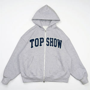 Sweat-shirt d'hiver à capuche surdimensionné en polaire pour homme Top Show, style vintage, respirant, streetwear décontracté, gris, avec lettres brodées sur le devant - Product Image 1