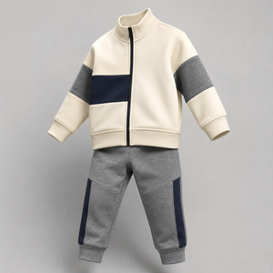 Survêtement Garçon Color Block Manches Longues Fermeture Éclair Devant Décontracté Automne Polyester Coton Mi-lourd Coupe Classique Poches Latérales - Product Image 4