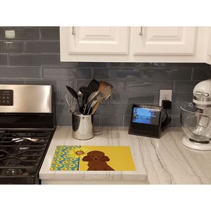 Tournesols d'été Planche à découper décorative en verre trempé Jouet grande taille Caniche rouge Planche de service de cuisine Plats et assiettes - Product Image 2