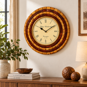 Reloj de Pared Mecánico de Madera Hecho a Mano, 16 Pulgadas, Estilo Rústico de Bambú, Reloj Redondo con Esfera de Números Romanos para Sala de Estar - Product Image 6