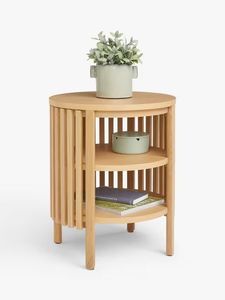 Modern Round Wooden <b>Bedside</b> <b>Table</b> Nightstand Cabinet with Display Shelves for Bedroom Living Room Housewarming Tabletop Use - Product Image 1
