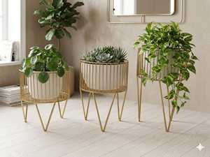 Decorative Modern <b>Rustic</b> Farmhouse Iron Powder Coated Eco-Friendly Durable Lightweight Plant Stand Drainage Hole Hanging Option - Product Image 1