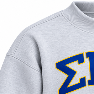 Sudadera Ligera de Cuello Alto Sigma Gamma Rho, Color Gris, con Apliques de Letras Griegas en Azul y Dorado, Manga Larga, Estilo Casual - Product Image 6