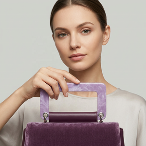 Bolso de Mano de Terciopelo Morado con Asa de Resina Acrílica, Accesorio de Moda Artístico Ecológico, Diseño de Fundición Personalizado, Hecho a Mano - Product Image 1