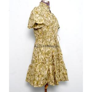 Vestido Mini de Mujer 100% Algodón Tejido, Cuello en V, Manga Corta, Cintura Alta, Corte en A, Estampado Floral Digital, Lavable, Transpirable, para Oficina - Product Image 5