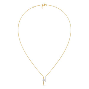 Collar de Diamantes con Halo Lineal Asimétrico de Lujo en Oro, con Centro Redondo Brillante Flotante y Diseño Vertical Elegante - Product Image 4