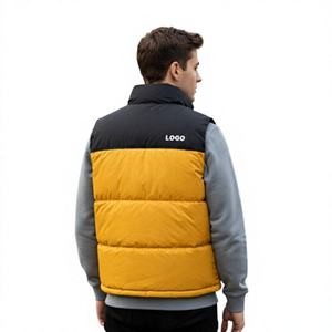 Chaleco Acolchado Grueso de Forro Polar Marrón para Hombre, Cuello Alto, Cierre de Cremallera, Impermeable, Cortavientos, Ropa Casual de Invierno, 100% Poliéster/Nailon - Product Image 1