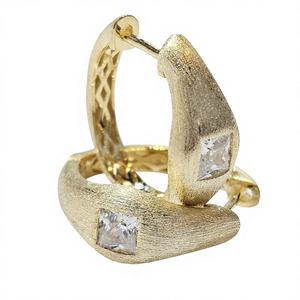 Pendientes de Aro de Plata de Ley de Hong Kong, Chapados en Rodio/Plata, con Circonita, Geométricos, Modernos, para Mujer, Joyería al por Mayor de Alta Calidad - Product Image 1