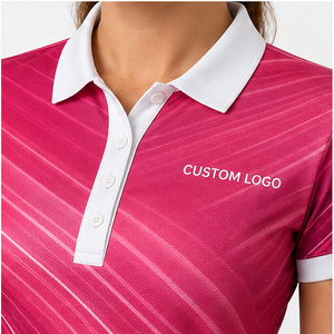 Polo de Manga Corta con Líneas Diagonales Rosa Magenta para Mujer, con Logotipo Personalizado, Secado Rápido, Sublimación, Ropa Deportiva de Golf - Product Image 5