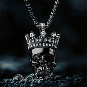 AARVA JEWELS Collier pendentif crâne couronne en argent 925, serti de zircon CZ, style Hip Hop Punk, bijoux de charme, tierce marque - Product Image 4