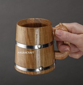 Chope à bière 100% étanche en bois et acier avec poignée, chope en bois, chope à bière très vendue pour la maison, l'hôtel, le restaurant - Product Image 1