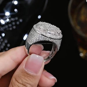 Iced Out Style Baguette & Round Cut Moissanite Diamond Men's Engagement Wedding <b>Ring</b> 925 Sterling <b>Silver</b> Hip Hop <b>Statement</b> <b>Ring</b> - Product Image 3