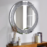 Miroir mural rond personnalisé en cristal de diamant écrasé, cadre argenté, miroir décoratif pour salon, hôtel, décoration artistique