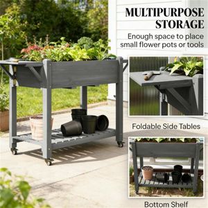 Gray <b>Wooden</b> Elevated Flowerpot <b>Box</b> and Garden <b>Bed</b> Stylish Planting Storage Shed & Storage - Product Image 2