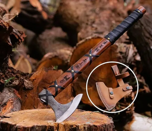 LEGACY BLADES Hache Tomahawk artisanale à lame en acier forgé, manche en bois, hache de survie, outil de découpe pour l'extérieur avec étui en cuir - Product Image 1