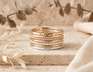Handmade Mixed Metal <b>Spinner</b> <b>Ring</b> Set, Textured Bands, Minimalist Jewelry, Gift For Womens - Product Image 1
