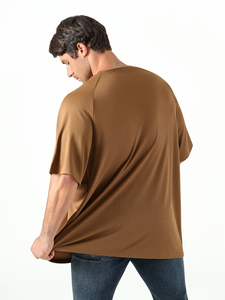 Plus Size Men's O-Neck Short Sleeve T-Shirt 198 Jersey Fabric Blank Design Casual Solid Color - Product Image 3
