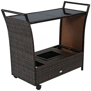 รถเข็นบาร์หวายสำหรับลานบ้านพร้อมท็อปกระจกและที่จับ - Product Image 4