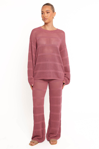 Women's Winter Autumn Sleepwear Set Elegant <b>Waffle</b> Fabric Knitted Long Sleeve Top Pants Airy Breathable V-Neck Nightgown - Product Image 4