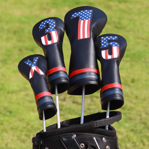 Housse de tête de club de golf en cuir PU de haute qualité, couleur personnalisée, nouveau design, logo brodé avec drapeau américain et numéro. - Product Image 4