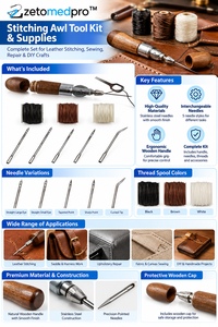 Kit d'outils de couture en cuir avec aiguilles interchangeables, fil de 3 couleurs, manche en bois, pour la fabrication de bijoux et la réparation ZETOMEDPRO - Product Image 2
