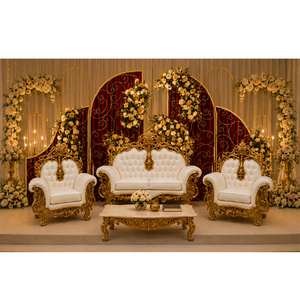 Juego de Sofás de Madera Tallada Estilo Italiano para Parejas de Novios, Lujoso Juego de Sofás de Madera Tallada para Boda, Decoración con Marco Blanco y Dorado - Product Image 1