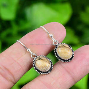 ต่างหูเงินสเตอริ่ง925ต่างหูพลอยแจสเปอร์ทำมือต่างหูแจสเปอร์ของขวัญคริสต์มาส - Product Image 2