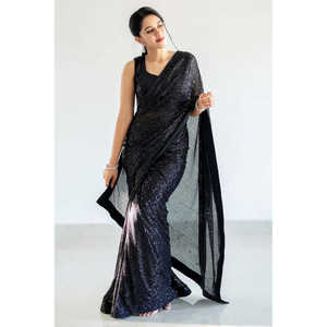 Sari de Diseño con Bordado de Lentejuelas y Ribete para Fiestas y Eventos - Product Image 6