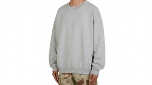 Sweat-shirt à col rond surdimensionné pour homme, couleur unie, coton, molleton français, pull décontracté, vêtements d'automne - Product Image 5