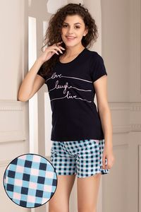 Falda pantalón a cuadros estampada para mujer, cintura elástica, informal, de punto, algodón transpirable, corte regular - Product Image 2