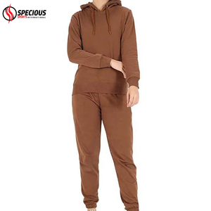 Ensemble survêtement femme en coton 100% personnalisé, coupe-vent, tricoté, imprimé, uni, décontracté, avec sweat à capuche et pantalon – Meilleur prix hiver - Product Image 3